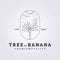 outline banana tree vector logo in badge, sunny forest illustration design