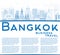 Outline Bangkok Skyline with Blue Landmarks and Copy Space.