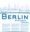 Outline Berlin skyline with blue building and copy space