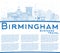 Outline Birmingham UK City Skyline with Blue Buildings and Copy Space