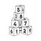 Outline block building tower with numbers for coloring book