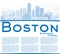 Outline Boston Skyline with Blue Buildings and Copy Space.