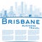 Outline Brisbane skyline with blue building and copy space