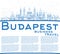 Outline Budapest Hungary City Skyline with Blue Buildings and Copy Space