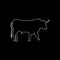 Outline bull white line art on a black bsckground, symbol of 2021 year, vector hand draw illustration