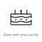 outline cake with one candle vector icon. isolated black simple line element illustration from food concept. editable vector