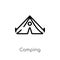 outline camping vector icon. isolated black simple line element illustration from free time concept. editable vector stroke