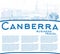 Outline Canberra Skyline with Blue Buildings and Copy Space.