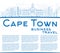 Outline Cape Town skyline with blue buildings and copy space.