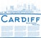 Outline Cardiff Wales City Skyline with Blue Buildings and Copy Space