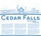 Outline Cedar Falls Iowa Skyline with Blue Buildings and Copy Sp