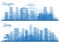 Outline Changsha and Zunyi China City Skylines Set with Blue Buildings