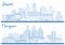 Outline Changwon and Suwon South Korea City Skylines Set with Blue Buildings