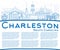 Outline Charleston South Carolina Skyline with Blue Buildings an