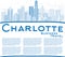Outline Charlotte Skyline with Blue Buildings and Copy Space.