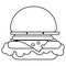 Outline cheeseburger, coloring page with popular fast food, variant of linear icon on food theme