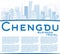 Outline Chengdu Skyline with Blue Buildings and Copy Space.