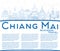 Outline Chiang Mai Thailand City Skyline with Blue Buildings and