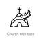 outline church with bats vector icon. isolated black simple line element illustration from other concept. editable vector stroke