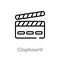 outline clapboard vector icon. isolated black simple line element illustration from entertainment and arcade concept. editable