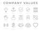 Outline Company Core Values icon Set. Innovation, Stability, Security, Reliability, Legal, Sensitivity, Trust, High Standard,