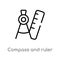 outline compass and ruler for mathematics vector icon. isolated black simple line element illustration from tools and utensils