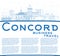 Outline Concord New Hampshire City Skyline with Blue Buildings and Copy Space