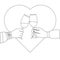 Outline couple in love clinking with wine vector illustration in valentines day. Two hands clinking cheers and heart shape in the
