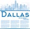 Outline Dallas Skyline with Blue Buildings and Copy Space.