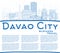 Outline Davao City Philippines Skyline with Blue Buildings and C