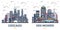 Outline Des Moines Iowa and Chicago Illinois USA City Skyline Set