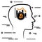 Outline design icon with human head and black linear bitcoin cry