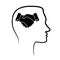 Outline design icon with human head, brain and black linear hand