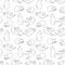 Outline domestic cat in different poses seamless pattern. Cute kittens sitting, playing, sleeping. Hand drawn contour