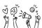 Outline doodle concept people applaud, hands up. Like, positive rating, ad barrier, new follower