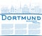 Outline Dortmund Skyline with Blue Buildings and Copy Space.