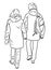 Outline drawing of couple citizens walking along street together