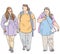 Outline drawing of three casual city women walking outdoors