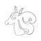 Outline drawing of  unicorns. Linear silhouette of fantastic creature, mystical animal.