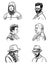 Outline drawings of various male portraits different age