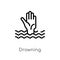 outline drowning vector icon. isolated black simple line element illustration from security concept. editable vector stroke