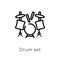 outline drum set vector icon. isolated black simple line element illustration from hobbies concept. editable vector stroke drum