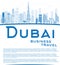 Outline Dubai City skyline with blue skyscrapers and copy space