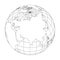 Outline Earth globe with map of World focused on Asia. Vector illustration