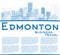 Outline Edmonton Skyline with Blue Buildings and Copy Space.