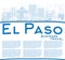 Outline El Paso Skyline with Blue Buildings and Copy Space.