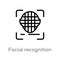 Outline facial recognition vector icon. isolated black simple line element illustration from artificial intelligence concept.