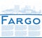 Outline Fargo North Dakota City Skyline with Blue Buildings and Copy Space