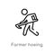 outline farmer hoeing vector icon. isolated black simple line element illustration from farming concept. editable vector stroke