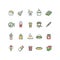 Outline fast food vector icons with flat color elements